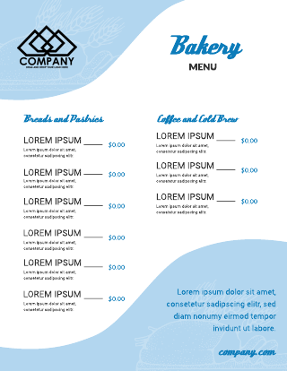 Blue and White Bakery Menu Template