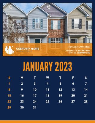 Orange And Navy Blue Real Estate Wall Calendar Template