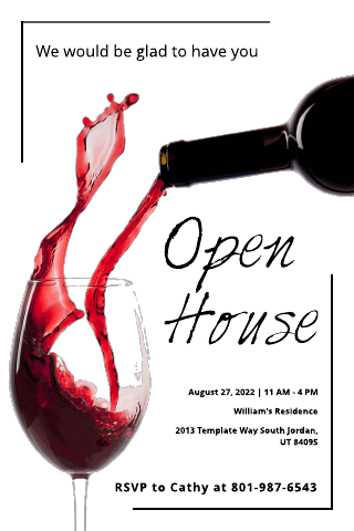 Red Wine Open House Invitation Template