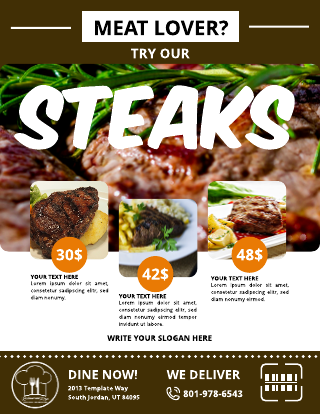 Brown Steak Restaurant Flyer Template