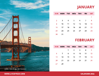 USA Attractions Red Calendar Template