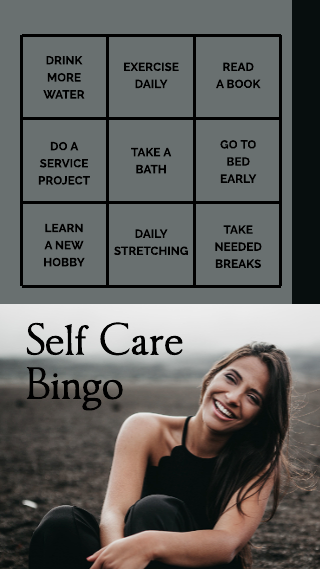 Black and Grey Self Care Bingo Template