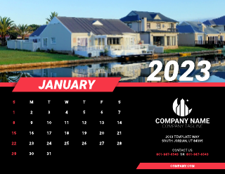 Black And Red Landscape Real Estate Wall Calendar Template