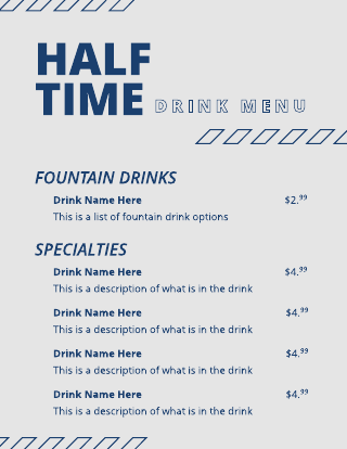 Grey and Blue Drink Menu Template