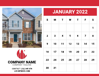 Red And White Real Estate Wall Calendar Template
