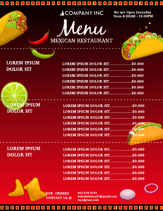 Gradient Black and Red Mexican Restaurant Menu Template