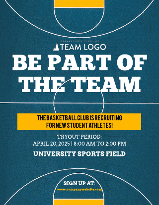 Yellow and Blue  Basketball University Recruitment Flyer Template