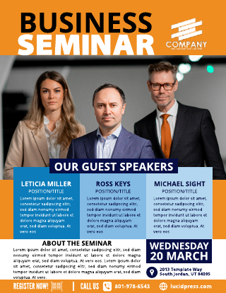 Orange Blue Theme Simple Business Seminar Flyer Template