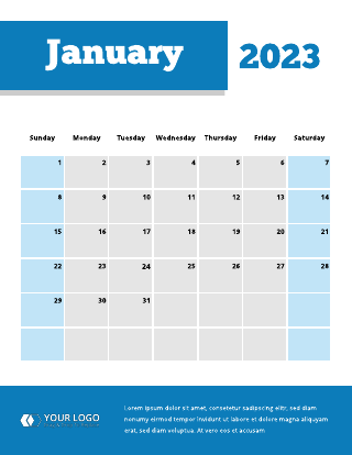 Blue White Modern Calendar Template