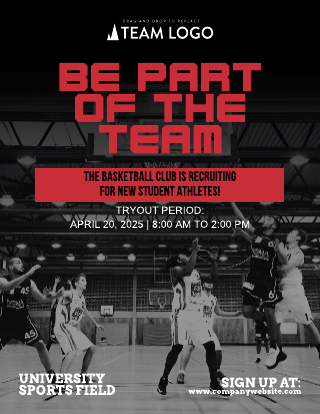 Red Bold Basketball University Recruitment Flyer Template
