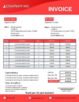 Modern Clear And Gradient Red Sales Invoice Template