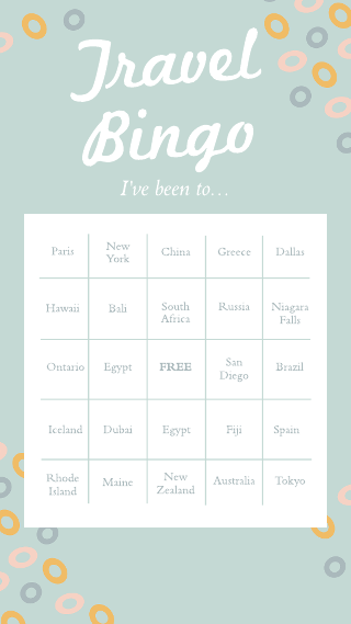 Instagram story travel bingo template