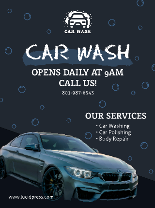 Dark Blue With Bubbles Car Wash Poster Template