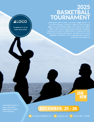 Sky Blue Basketball Tournament Fundraising Flyer Template
