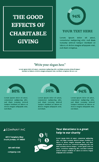 All Green Theme Charity Infographics Template