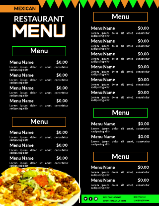 Yellow Green and Orange Very Simple Mexican Restaurant Menu Template