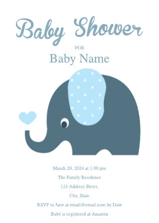 Cute Elephant Baby Shower Invitation Template