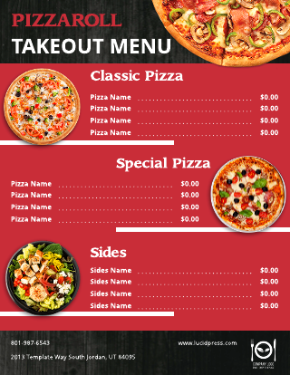 Pizza Roll Take Out Menu Template
