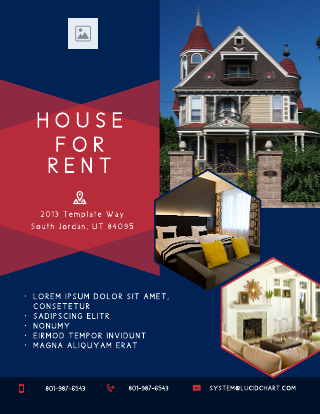 Blue & Red House For Rent Flyer Template