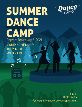 Night Illustration Summer Dance Camp Flyer Template