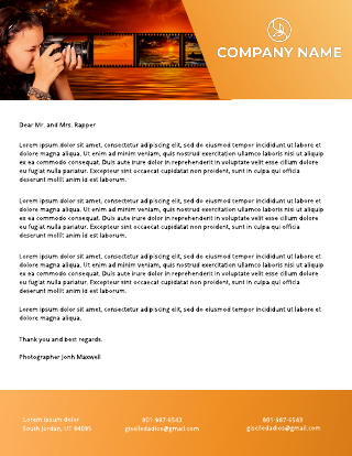 Gradient Orange Photographer Business Letterhead Template