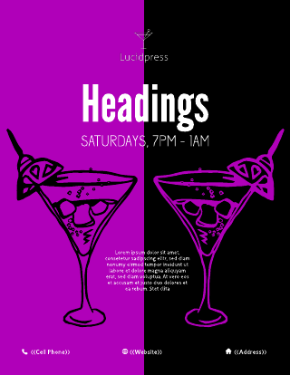 Wine Illustration on Black and Neon Purple Bar Flyer Template