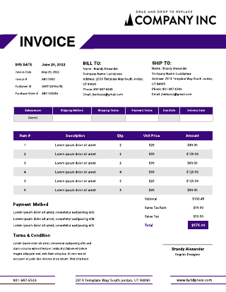 Clean Minimal Purple Sales Invoice Template