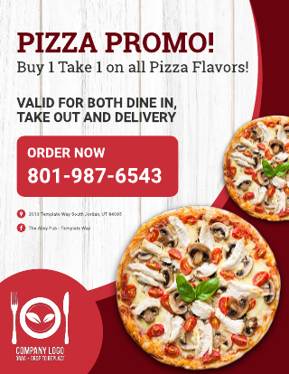 Red and White Pizza Promo Bar Flyer Template