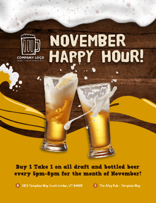 Beer Happy Hour Promo Bar Flyer Template