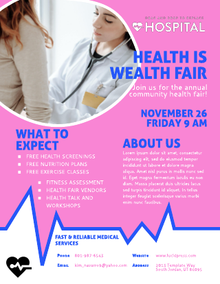 Pink & Blue Hospital Health Fair Flyer Template