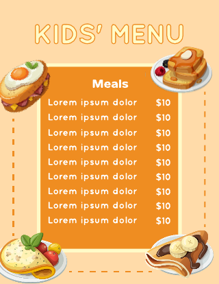 Simple Diner Icons Kids Menu Template