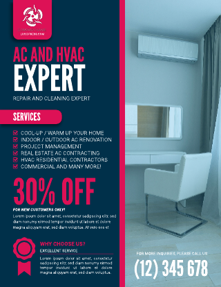 AC And HVAC Repair and Cleaning Service Flyer Template
