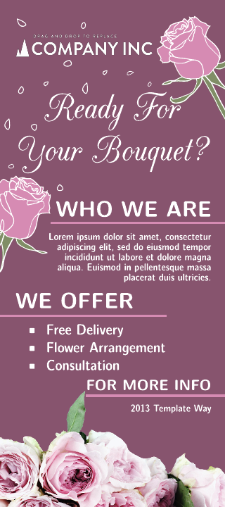 Pink With Rose Flower Shop Rack Card Template