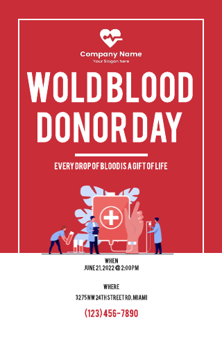 Red Background w/ Vector World Blood Donor Day Poster Template