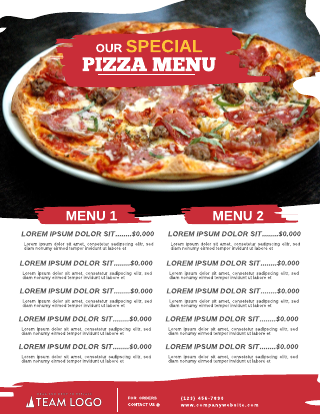 Red Yellow Sauce Pizza Menu Template