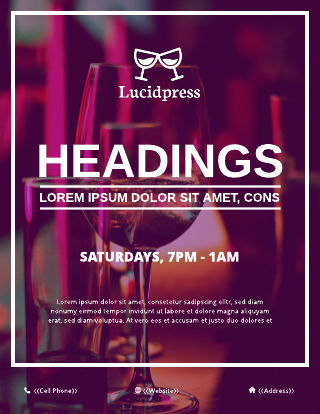 White on Tyrian Purple Wine Glass Bar Flyer Template