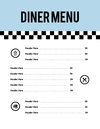 Blue Checkered Diner Menu Template