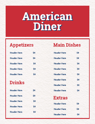 American Diner Menu Template