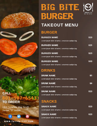 Burger By Pieces Take Out Menu Template