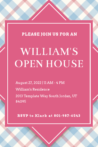 Pink Plaid Stripes Open House Invitation Template