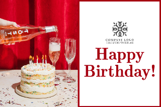 Cake and Champagne Birthday Postcard Template