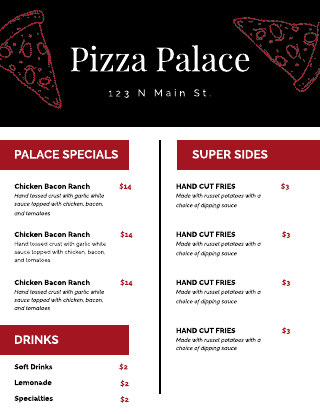 Black and Red Pizza Cafe Menu Template