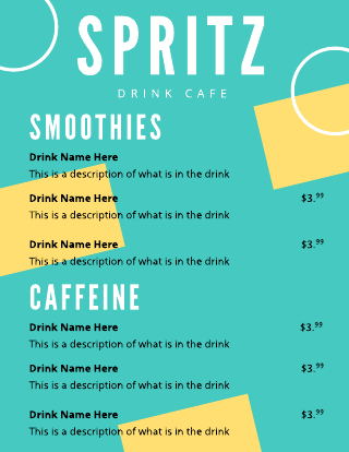 Blue and Yellow Shape Drink Menu Template