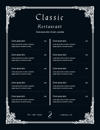 Black And White Classic Takeout Menu Template