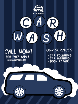 Blue Stripes Car Wash Poster Template