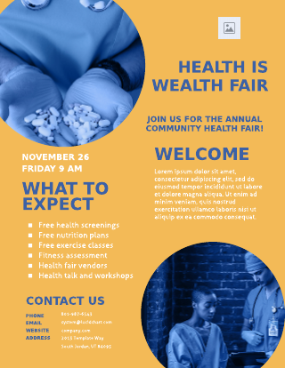 Blue Hospital Health Fair Flyer Template