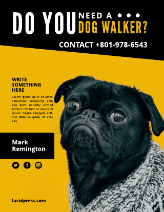 Yellow Black Dog Walker Flyer Template