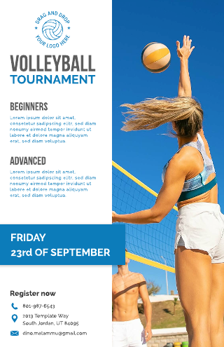 Beach Volleyball Tournament White Blue Poster Template