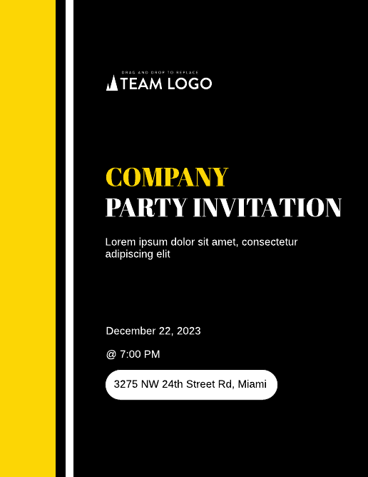 Black Yellow Linear Party Invitation