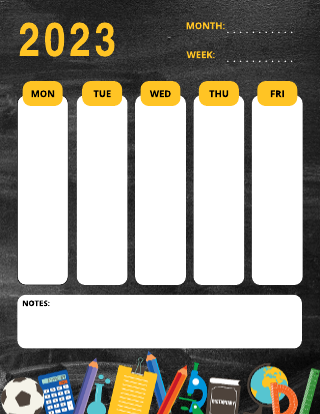 Black Board and Back to School Weekly Calendar Template